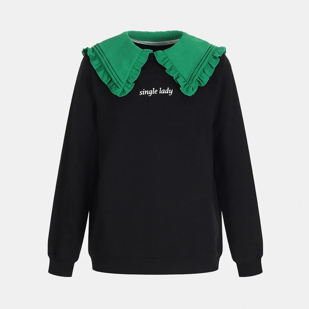 big frill collar sweatshirt_black+green collar