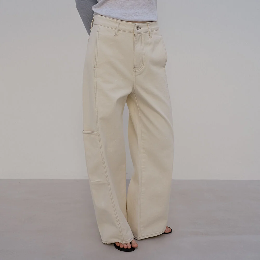 Line point wide denim pants _Ivory