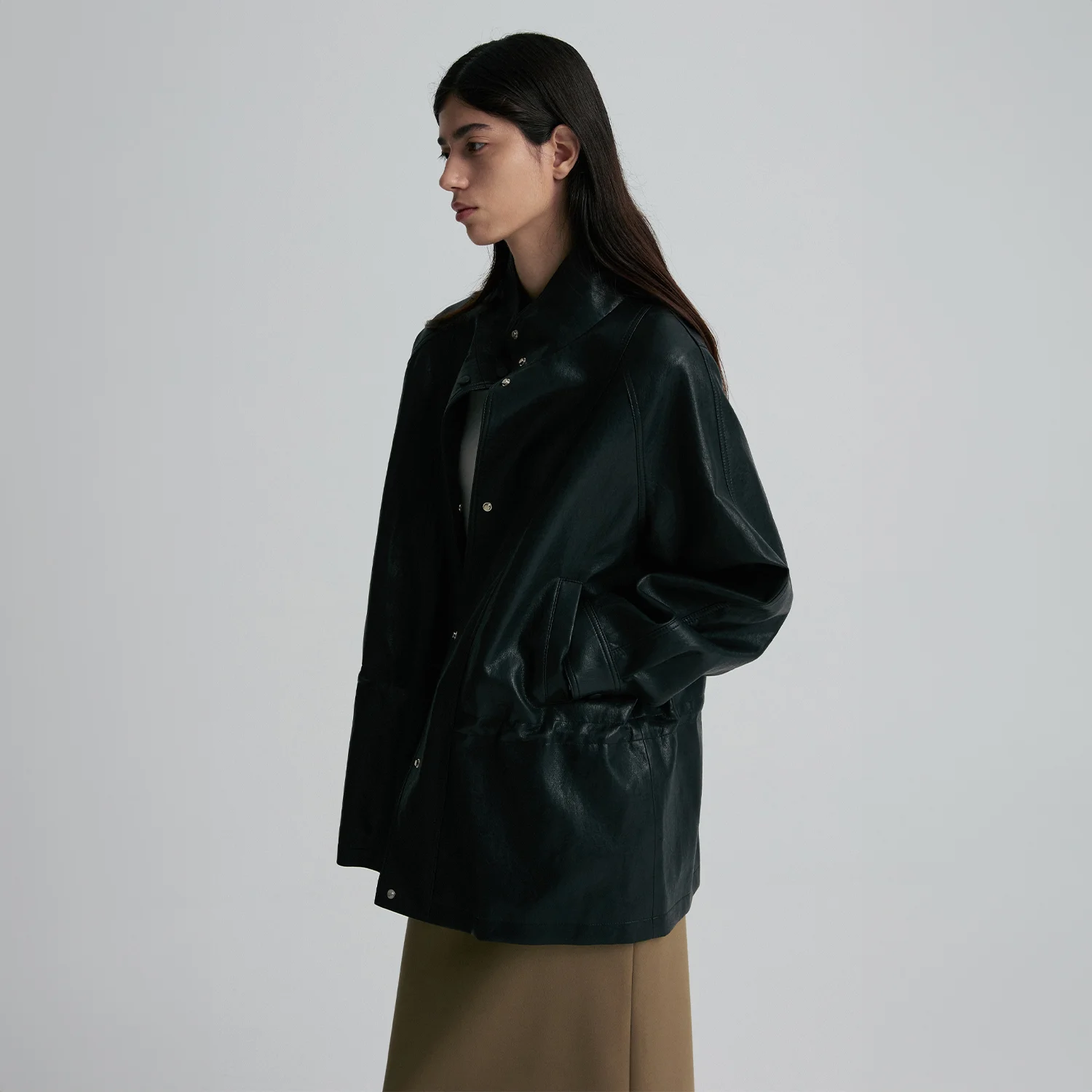 STRING-BELTED LEATHER JACKET