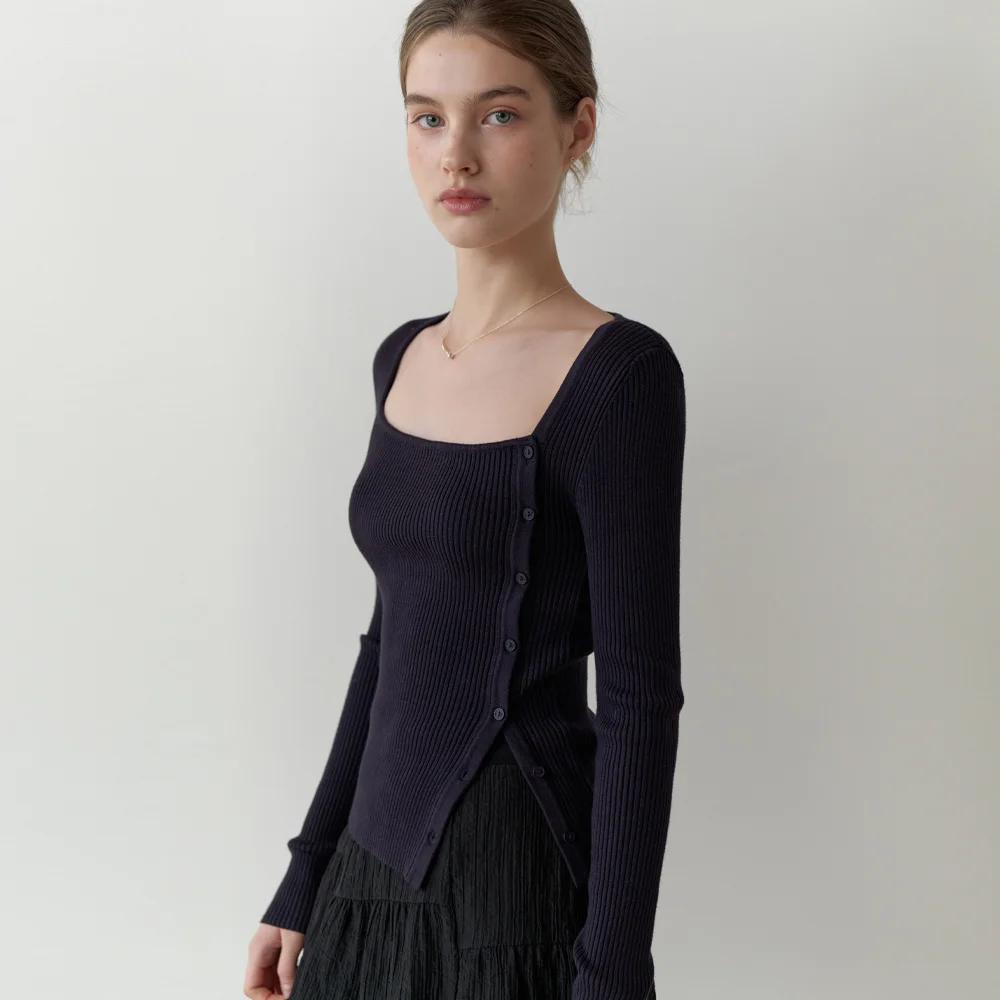 Eve button square knit (navy)