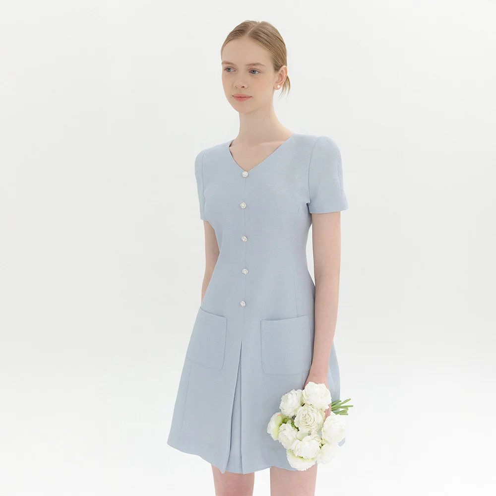 Summer Tweed Pleats Mini-Dress / Blue(2color)
