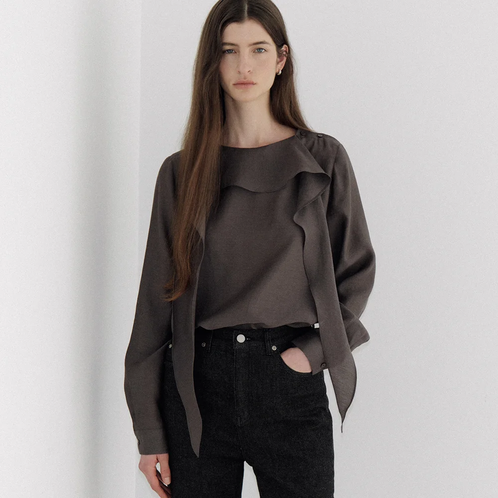 scarf button blouse (charcoal) orc 6111