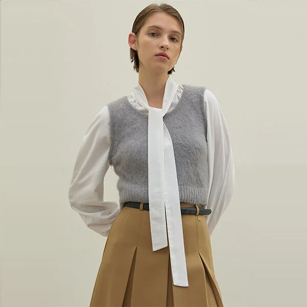 BACK OPEN WOOL KNIT VEST (VT-0258)