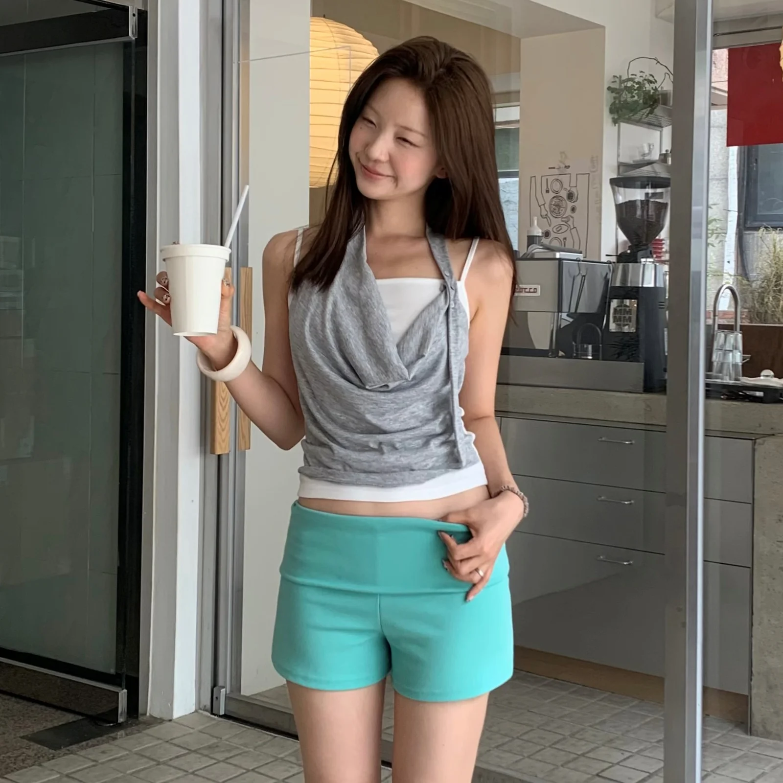 LAYERED HALTER SLEEVELESS (MELANGE GREY)