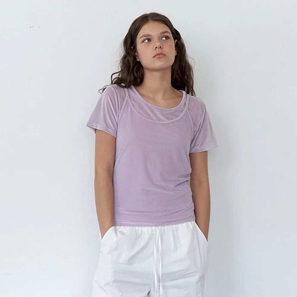 velvet glow tee & sleeveless top - soft lavender