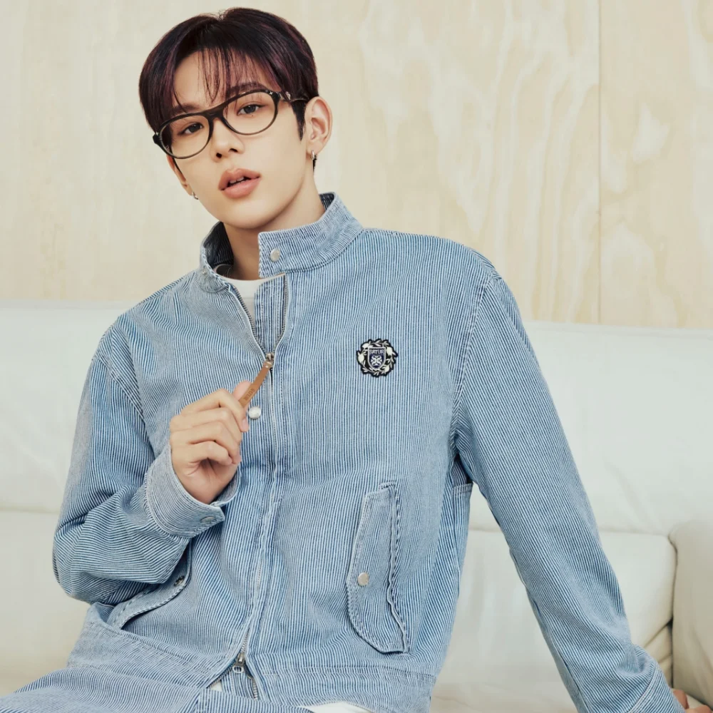 條紋 牛仔 Harrington 外套 淺 藍色
