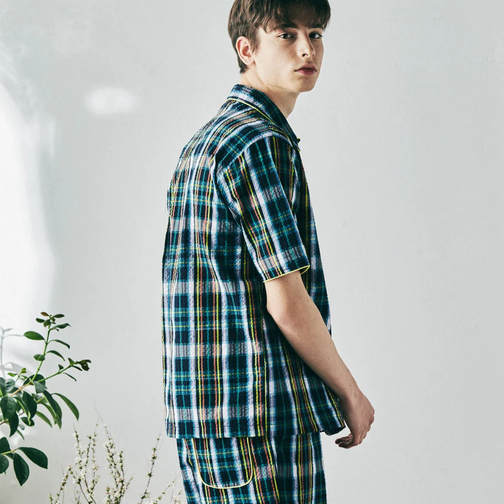 Woody Short Sleeve PJ Set Seersucker Rainbow Green
