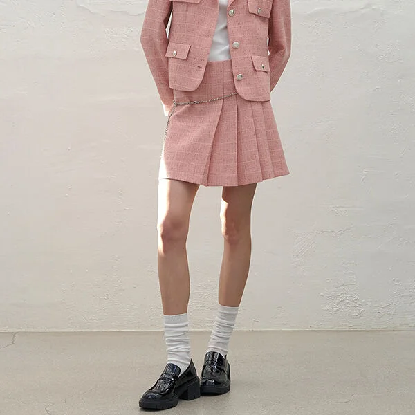 RIVIERA TWEED PLEATED SET-UP SKIRT(SK-4898)