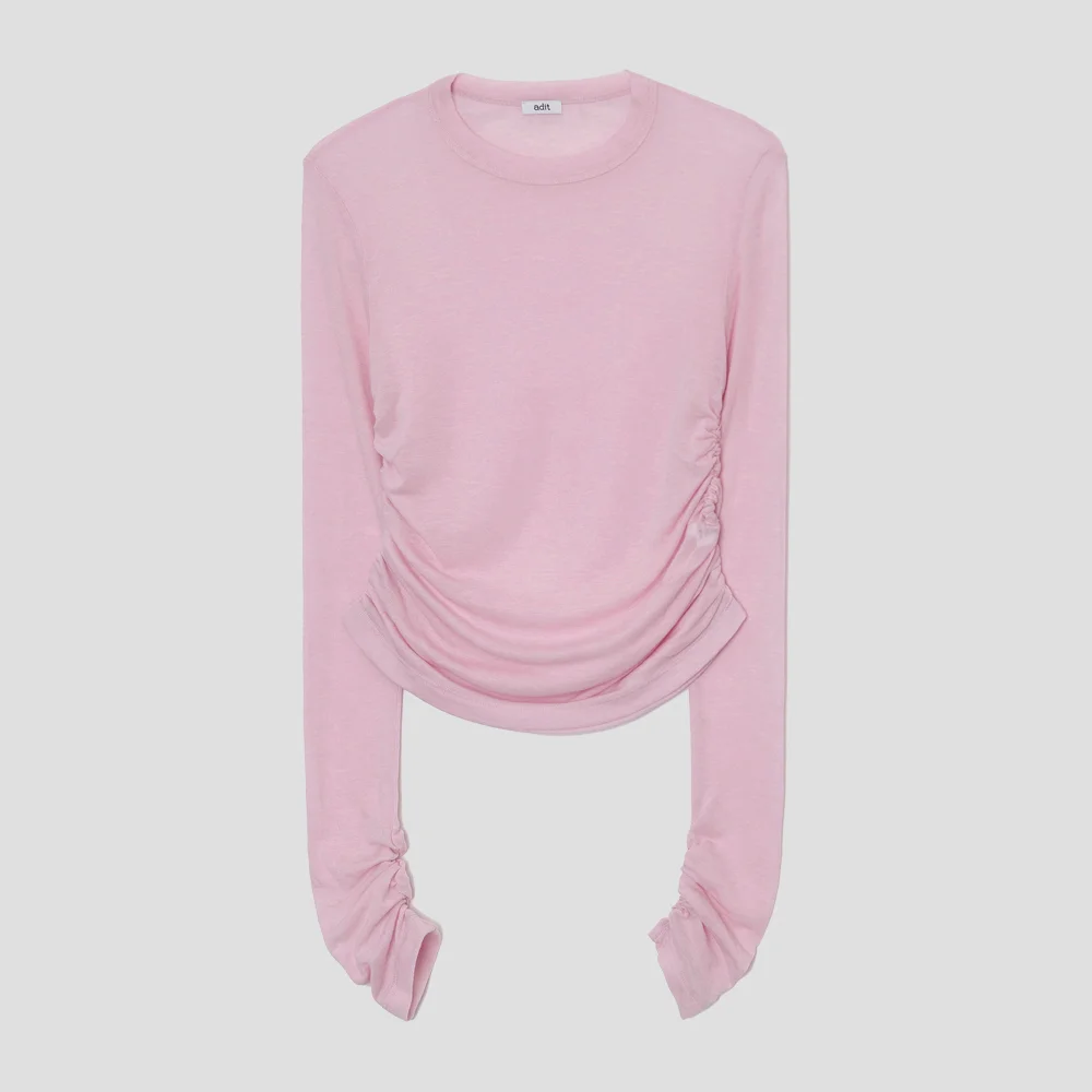 Side shirring long sleeve tee_pink