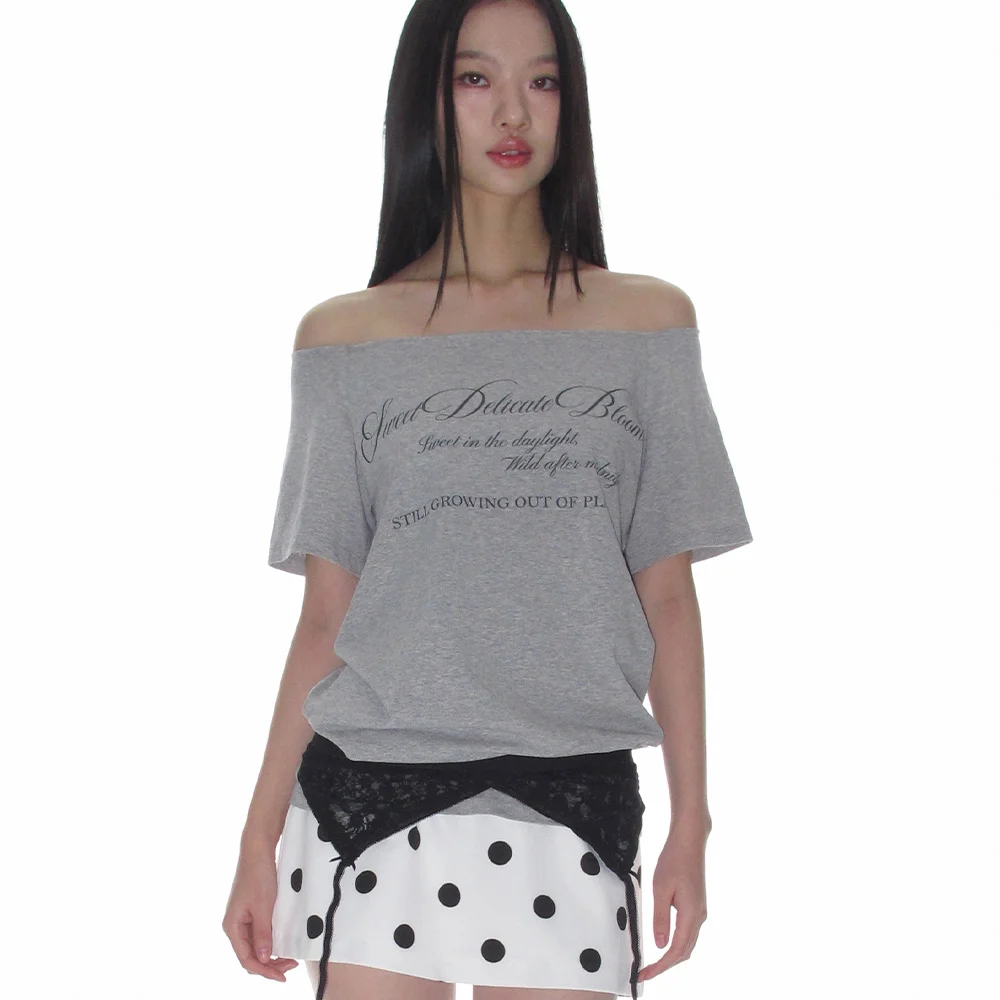 RAW-CUT LETTERING OFF-SHOULDER TOP_MELANGE GREY