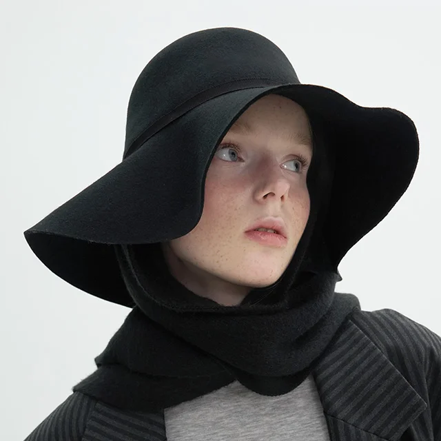Knit Muffler Flare Hat - Black