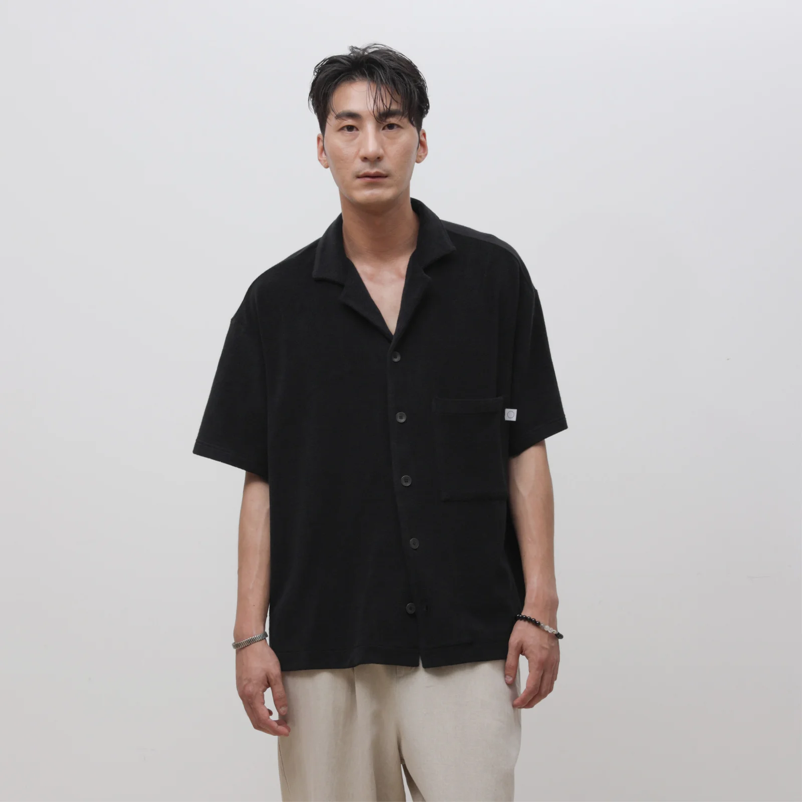 MRS301B 純棉 毛圈布 短 衣袖 Meditation 襯衫 SUEDE BLACK