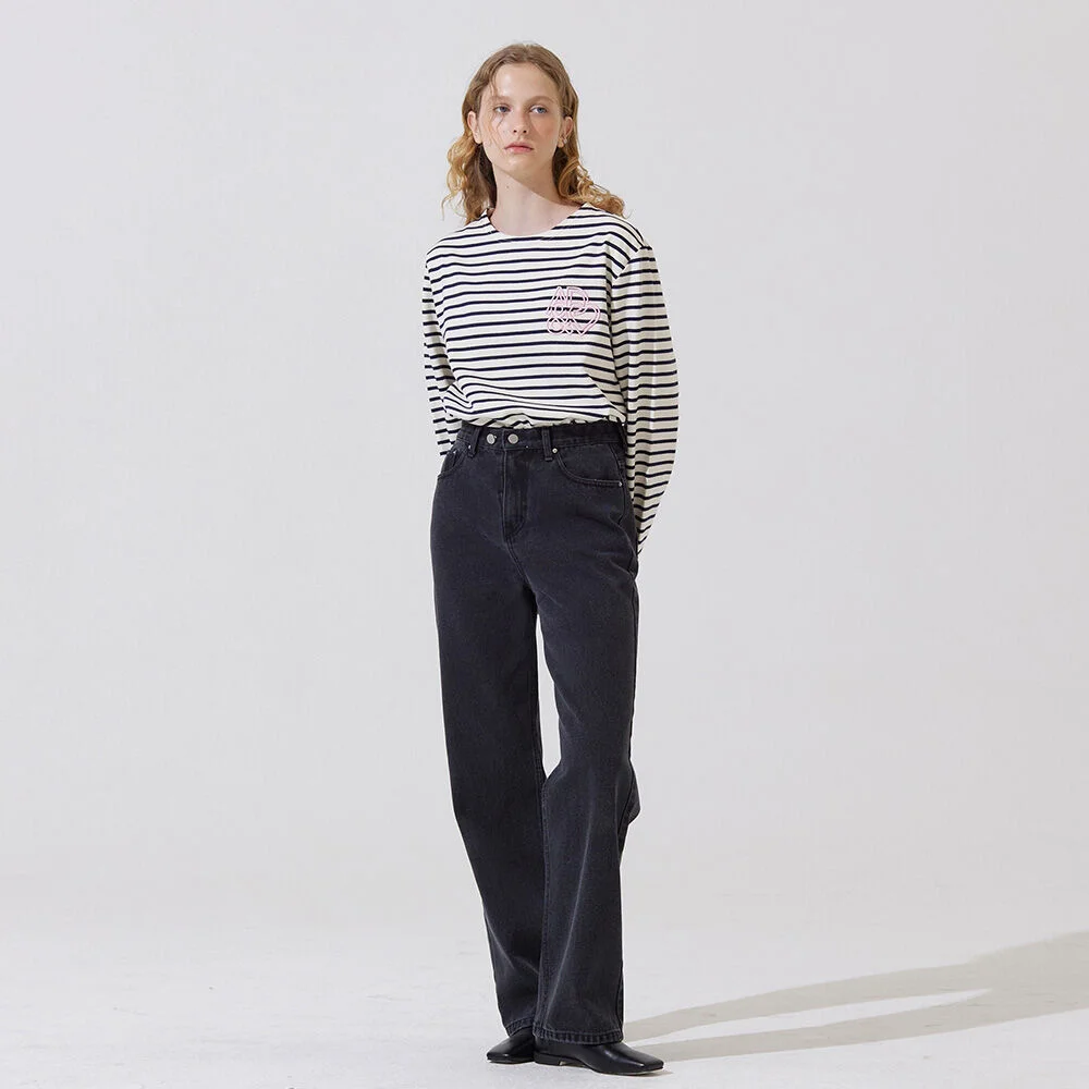 Youth two button denim pants - black