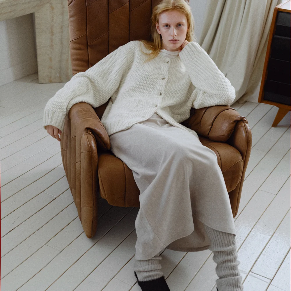 VELOUR STRAIGHT LONG SKIRT_GREIGE