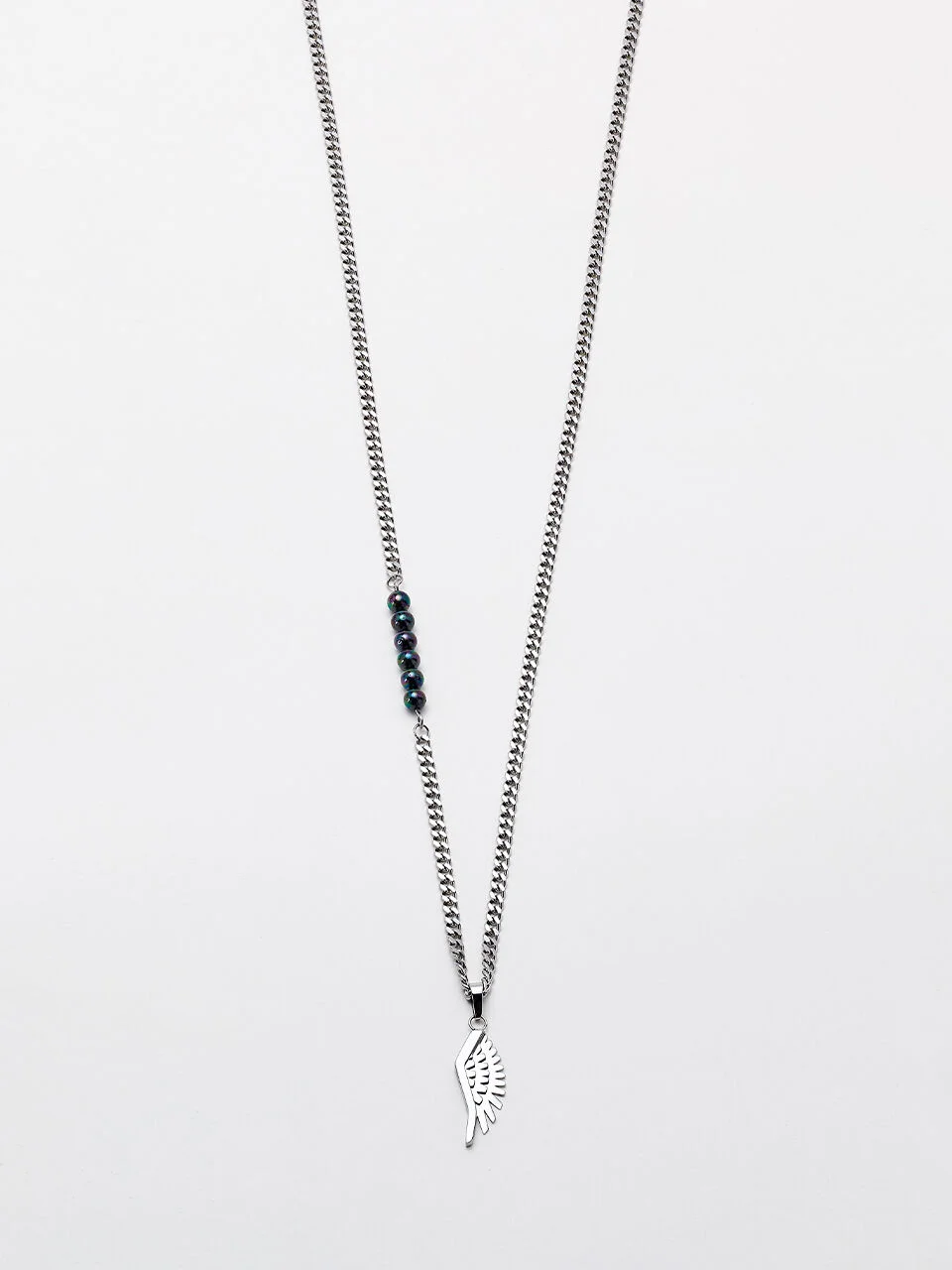 DUALITY ROBOT WING NECKLACE LONG SILVER