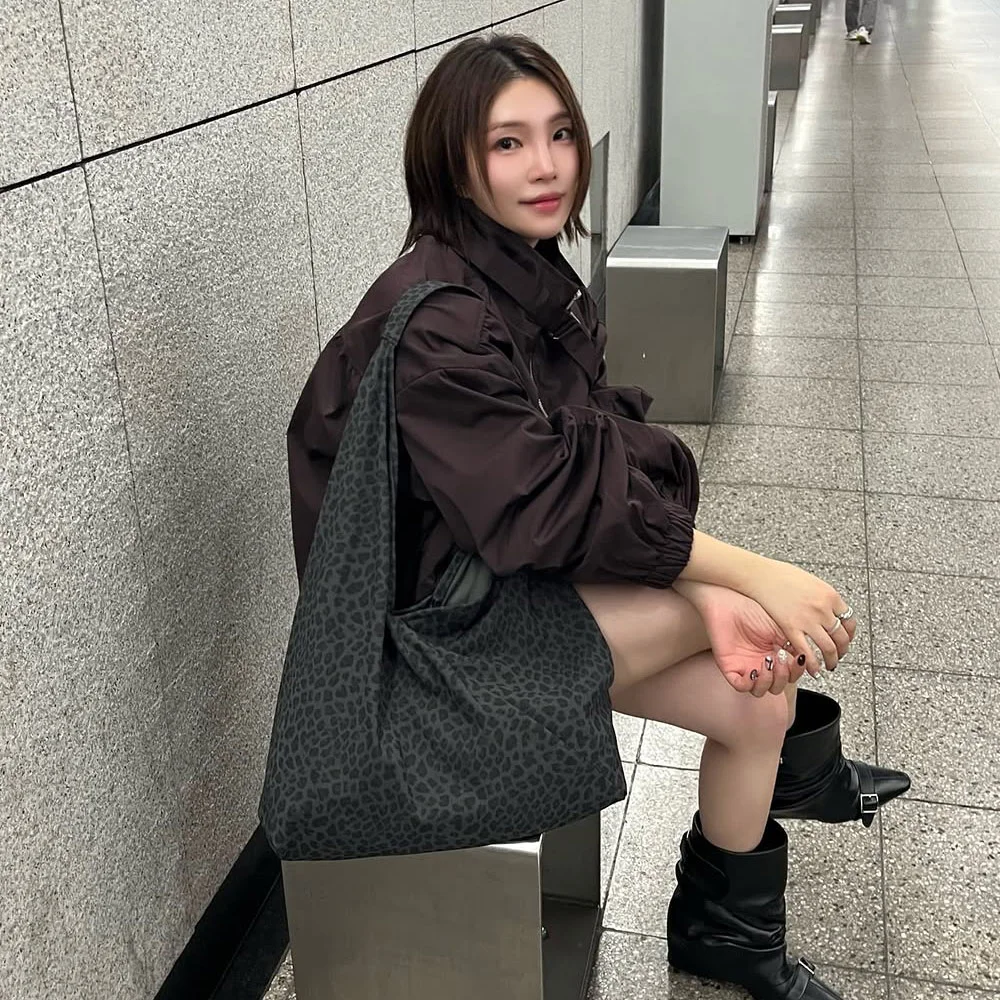 豹紋 麂皮 單肩袋