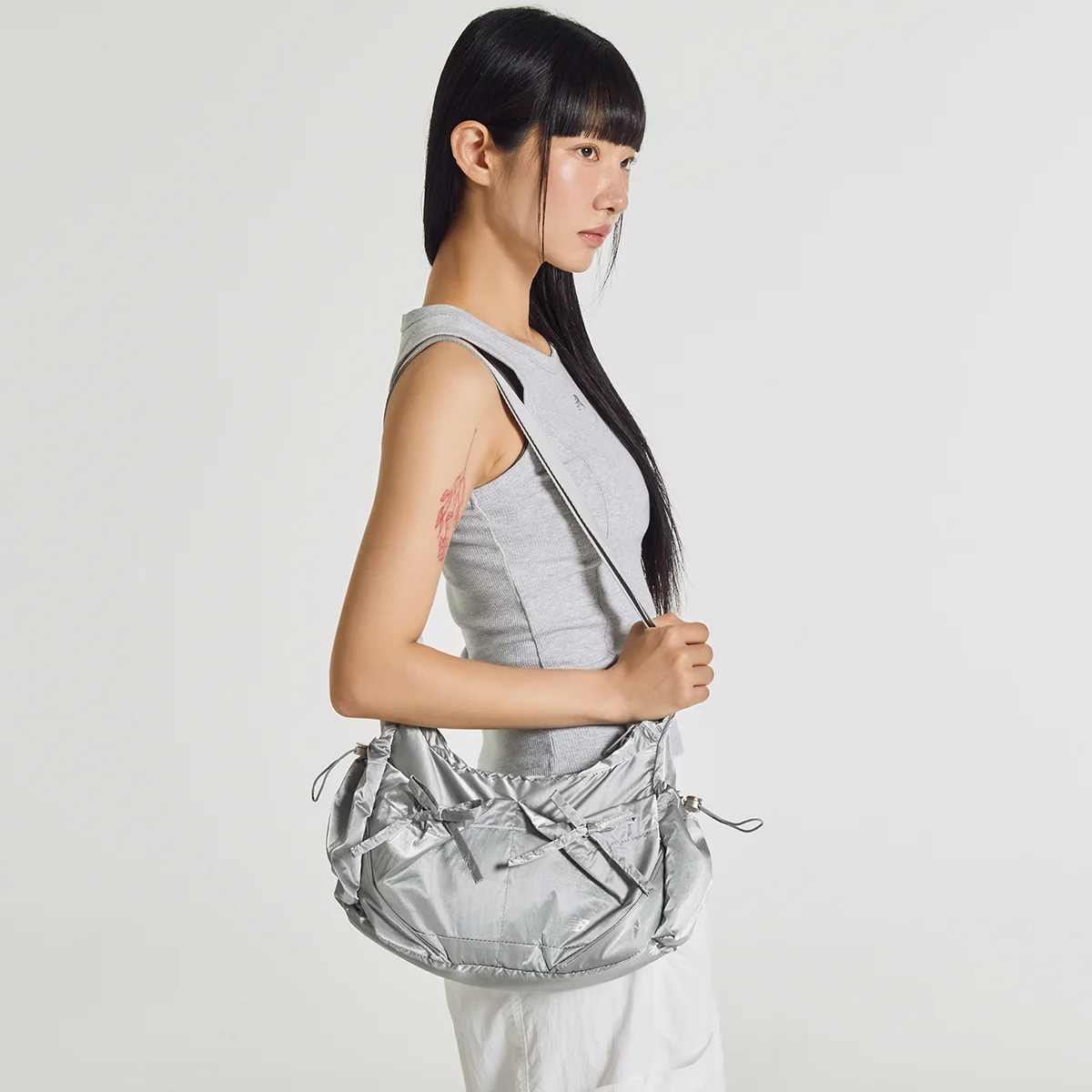 NBGCGCA033 / 光澤 蝴蝶結 Hobo Bag (SILVER)