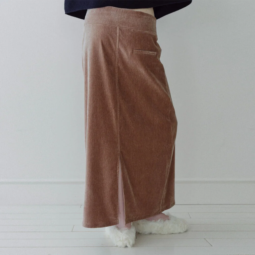 VELOUR STRAIGHT LONG SKIRT_MAUVE PINK