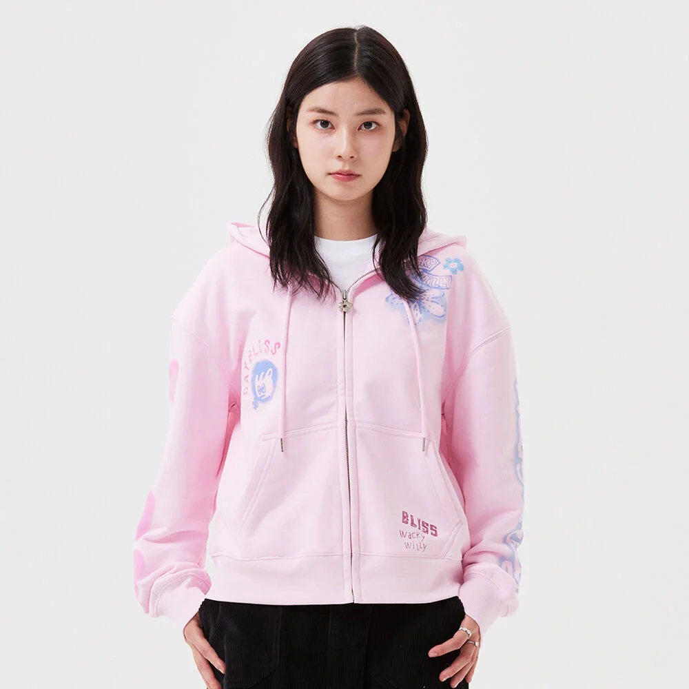 女裝 花卉 圖案 連帽拉鍊外套 粉色