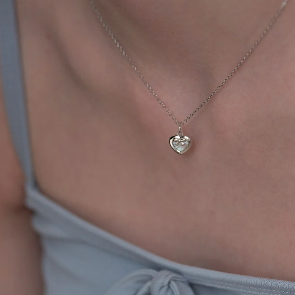 Silver 925 Luna Pearl Ribbon Heart Necklace