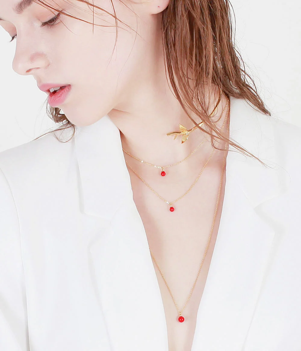 3 Red Pearl Necklace