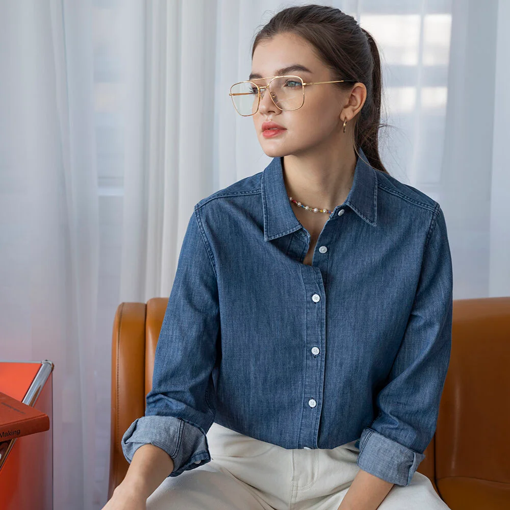 A3404 Classic denim shirts_Medium blue