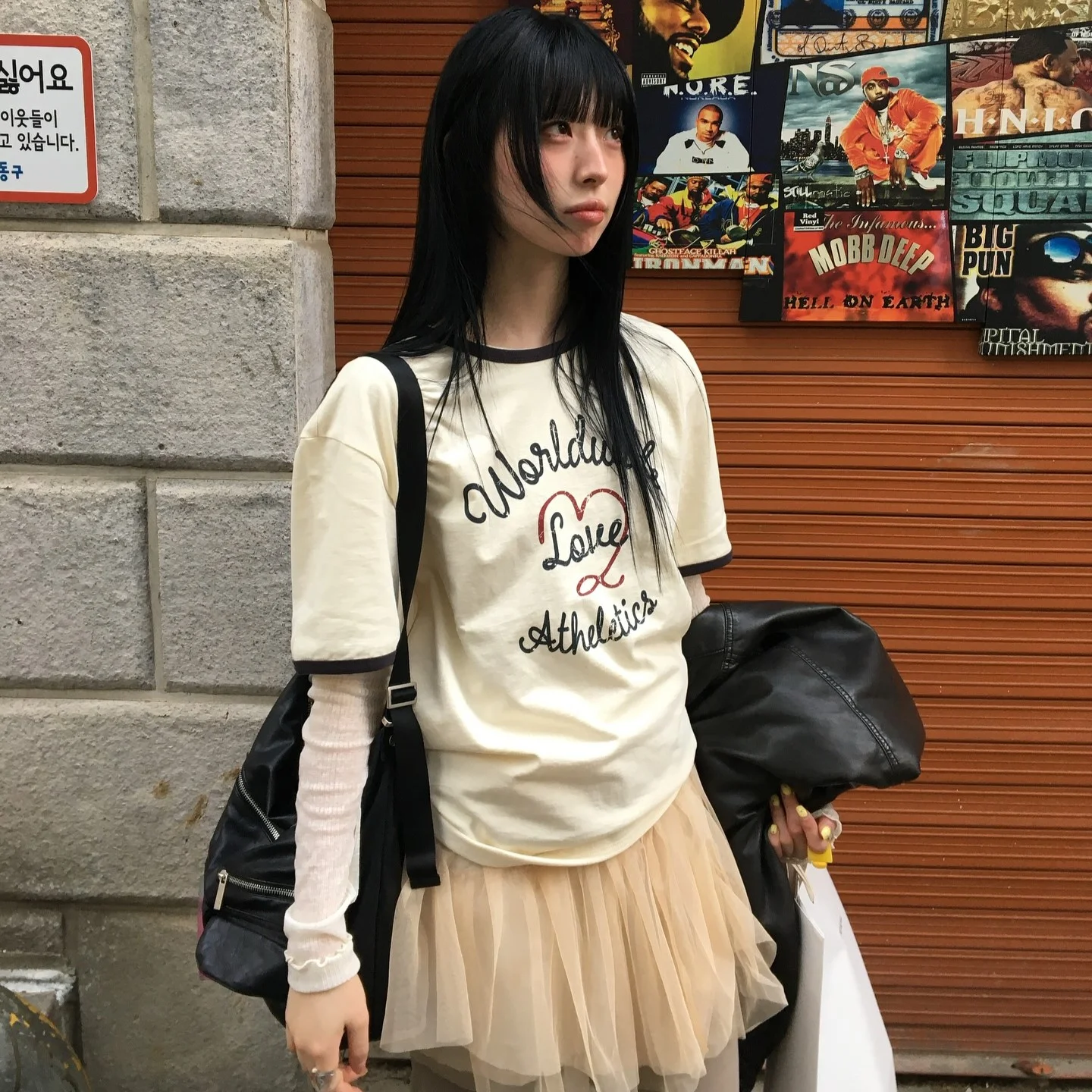 復古 心形 Ringer T恤_奶油