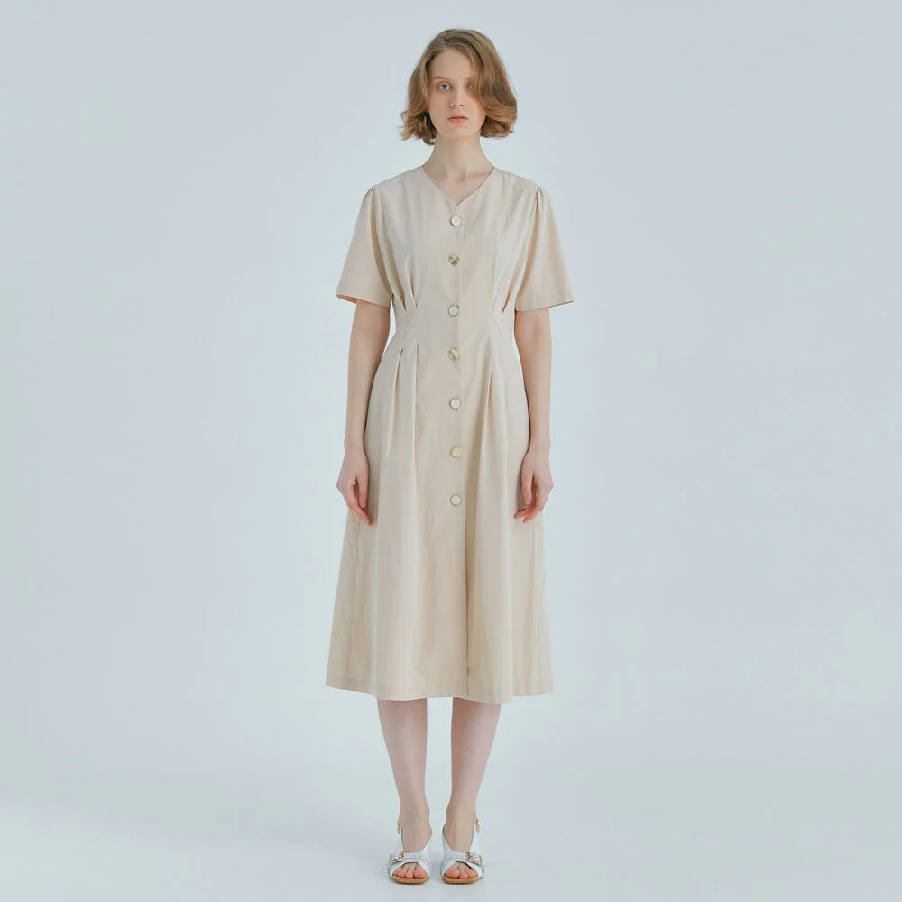 BUTTON POINT LONG ONE PIECE - BEIGE