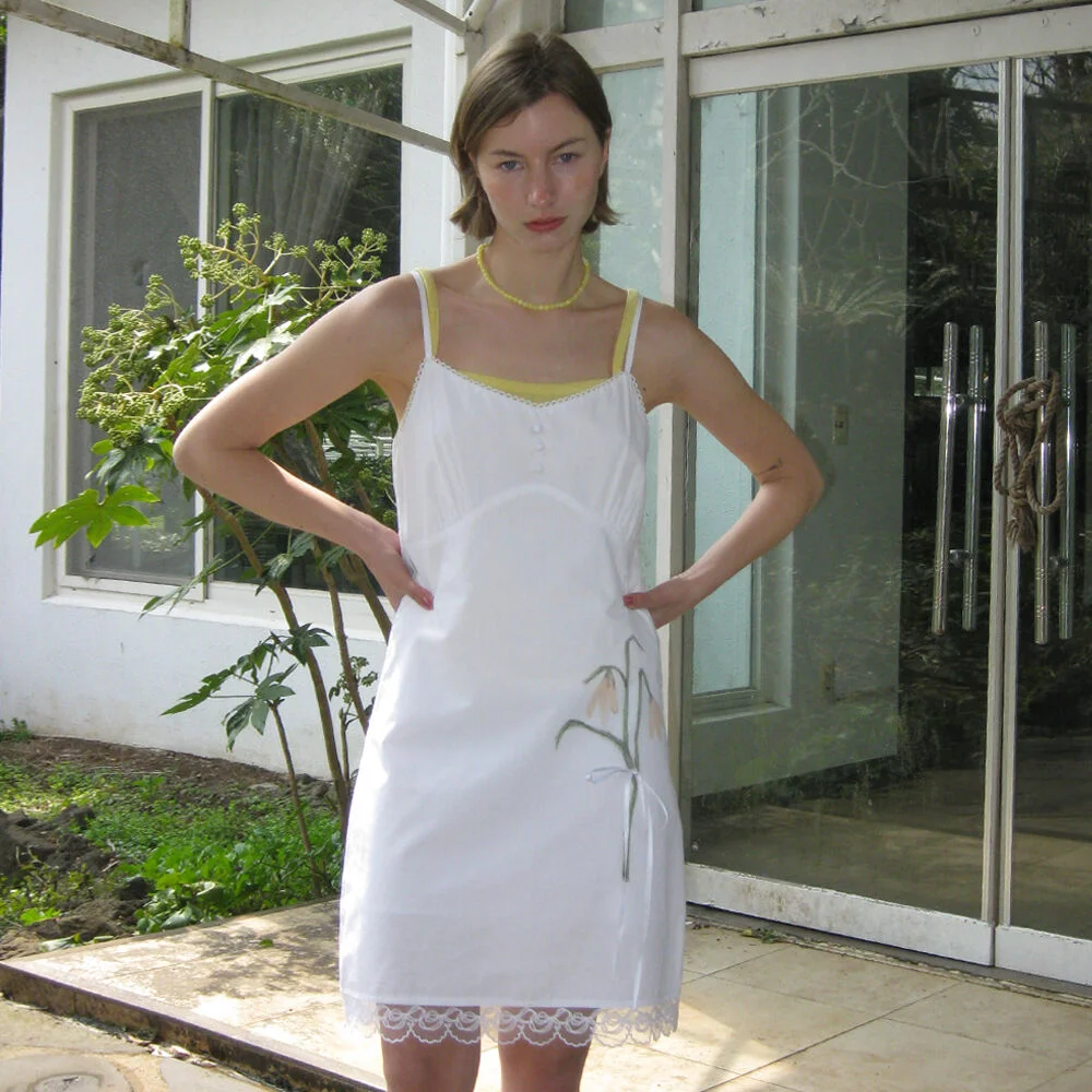 Lace Flower Slip Dress (White)