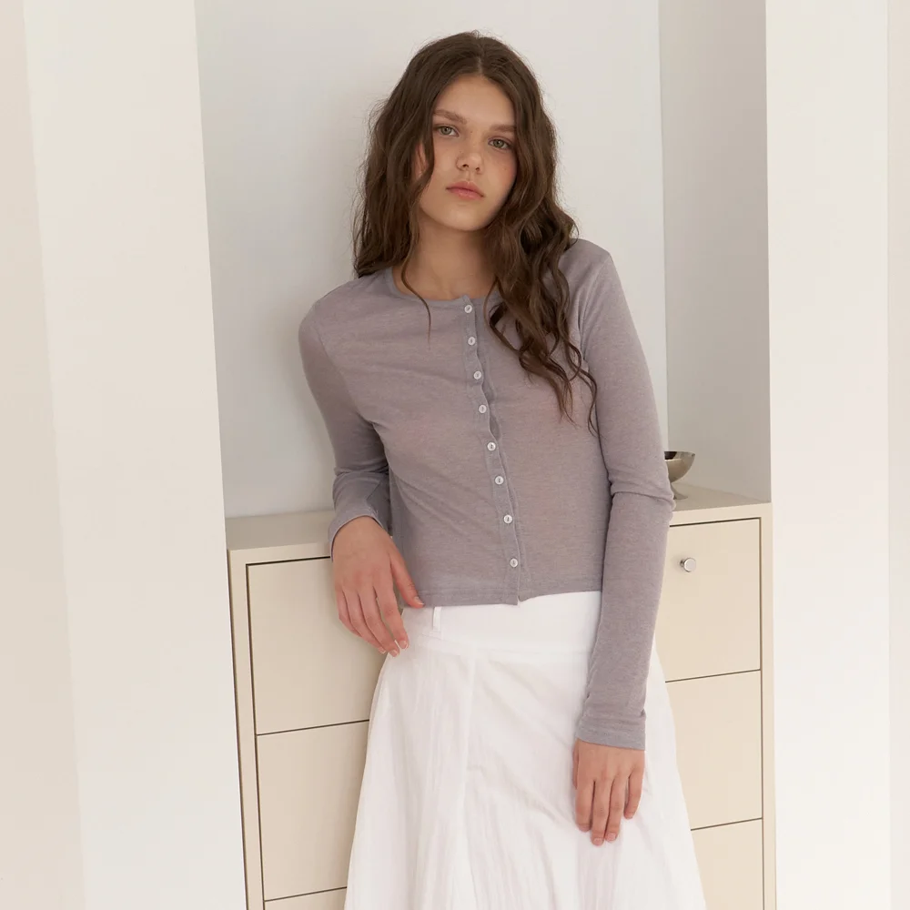 mellow button cardigan - mauve gray
