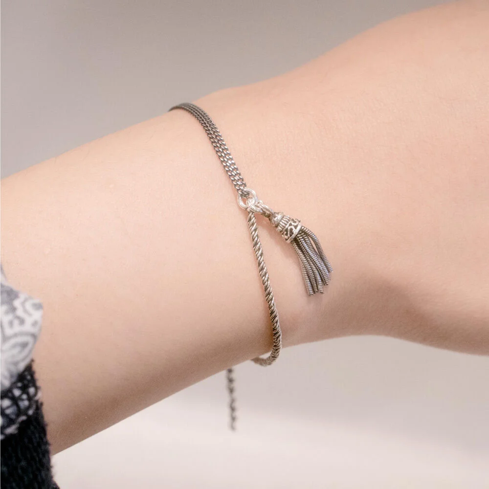 HR 277B_Tassel Half & Half Double Chain Bracelet