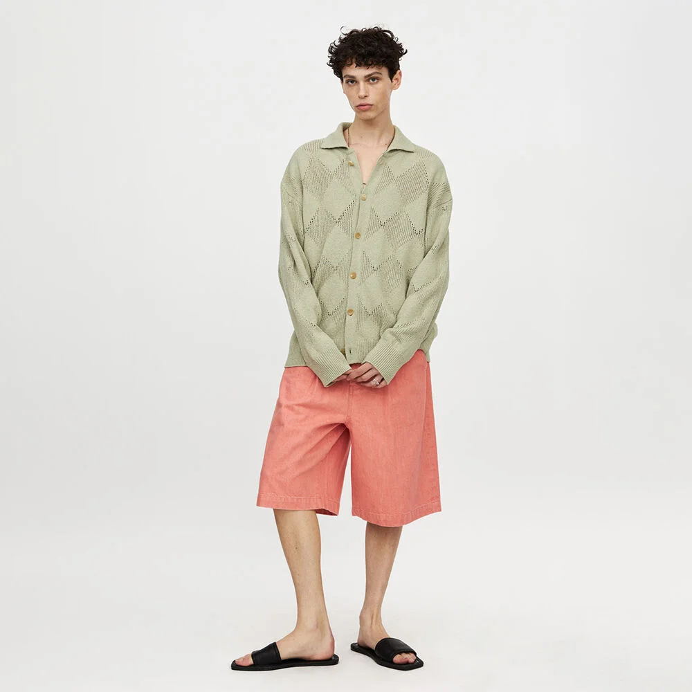 23SS Argyle Knit Collar Cardigan (M) Dusty Green