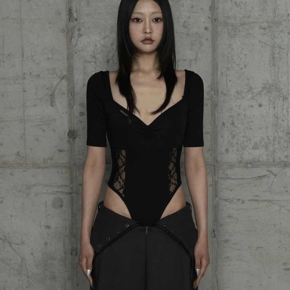 Bust Line Lace Bodysuit (Black)