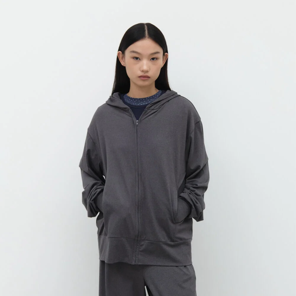 DRAW HOOD ZIP-UP / CHARCOAL