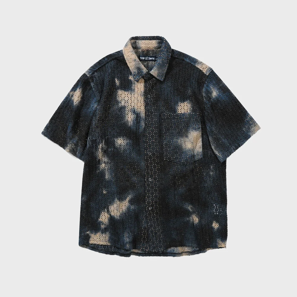 紮染 鉤織 半 襯衫_NAVY
