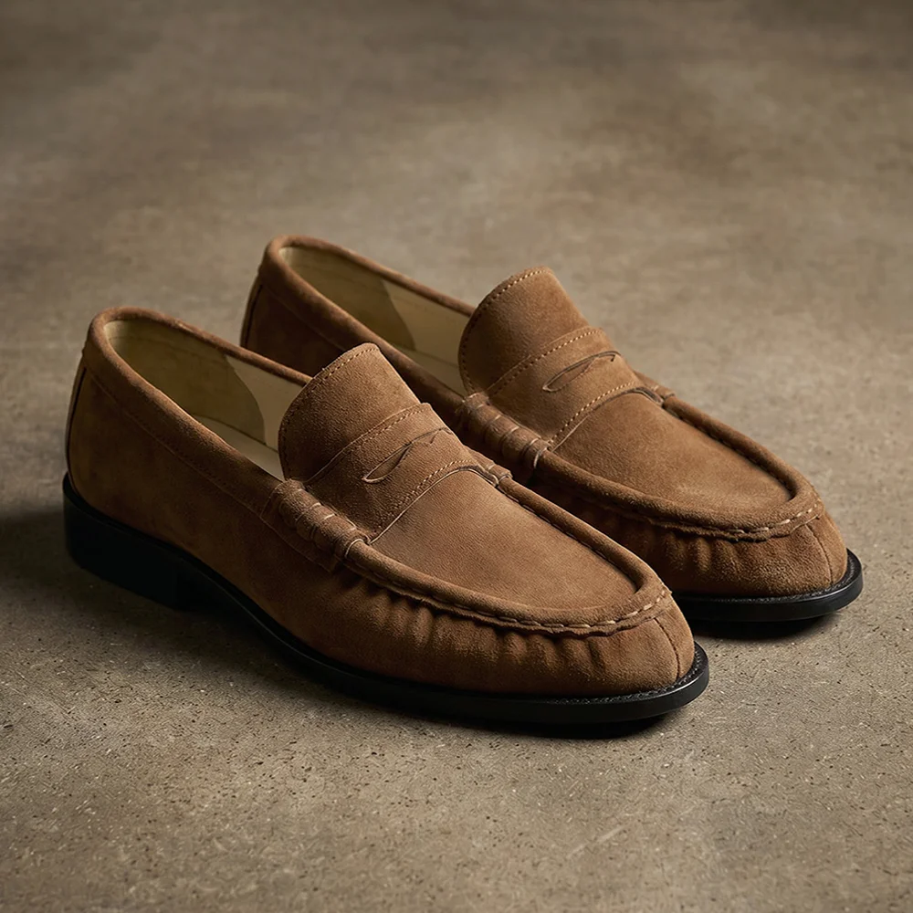 Shirring Detail 中性 標準 樂福鞋 4080 / MID BROWN SUEDE