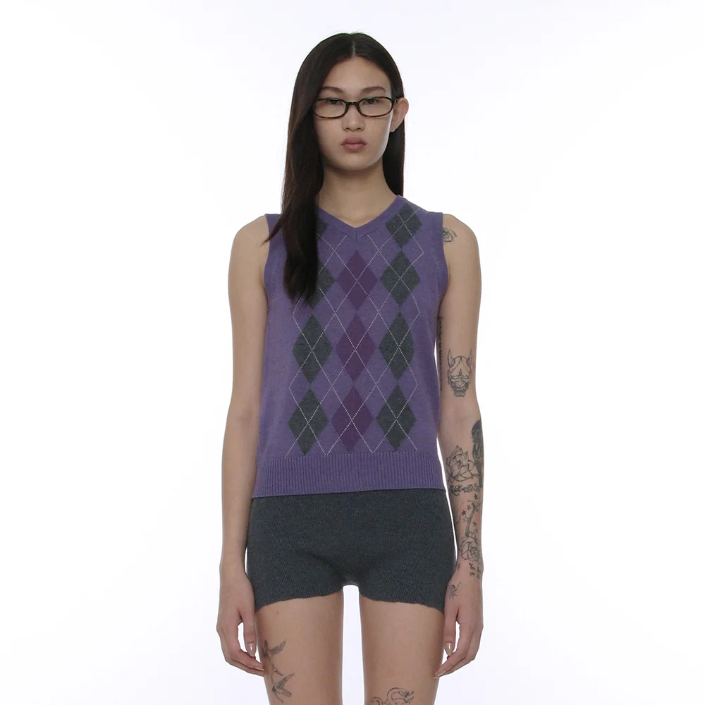 PWC ARGYLE TWIN KNIT VEST_PURPLE