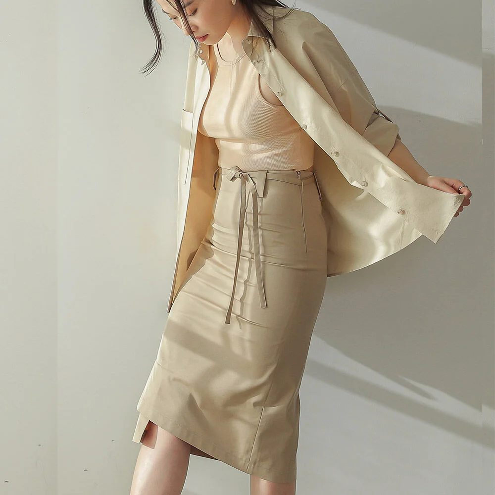 slit belted skirt / Classic Beige