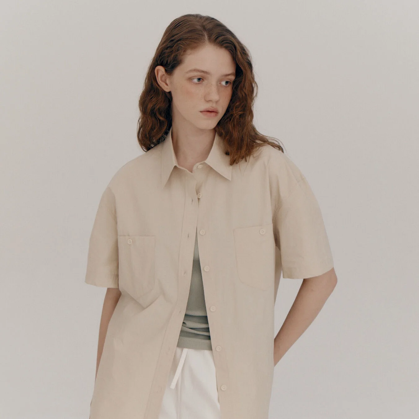 Pocket cotton shirt (Beige)
