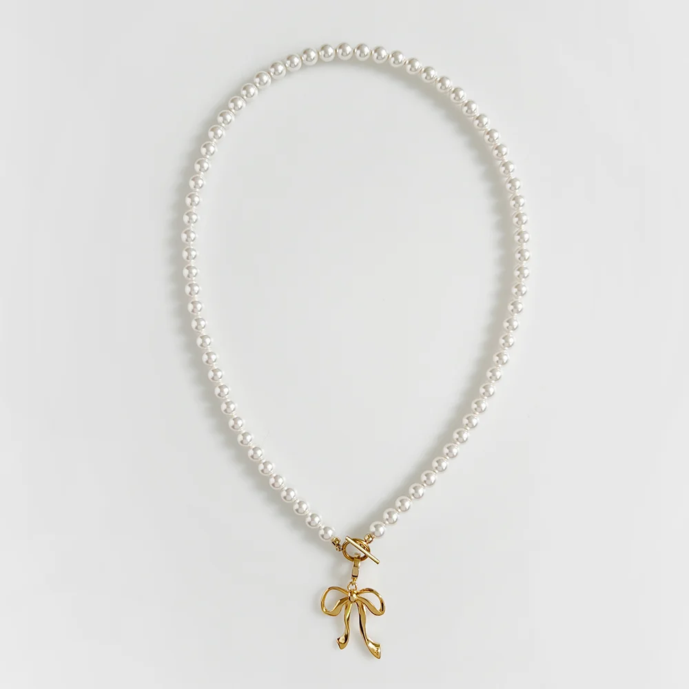 Sweet Bow Pearl Necklace / WH