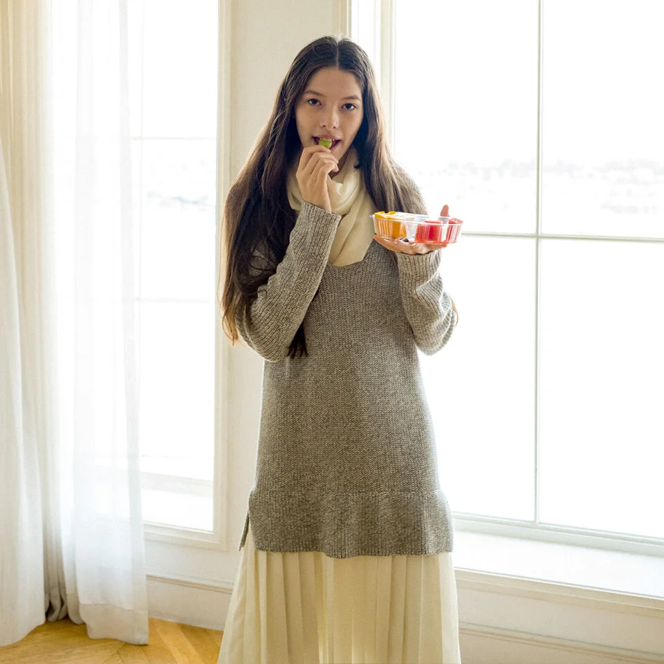 Knit Pleats Gray Dress