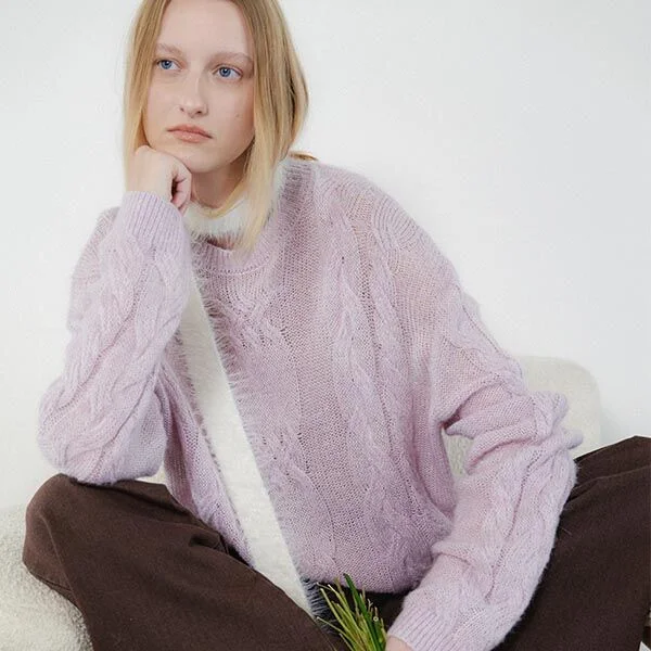 ALPCA BLEND SHEER LOOSE FIT CABLE KNIT(T-7138)
