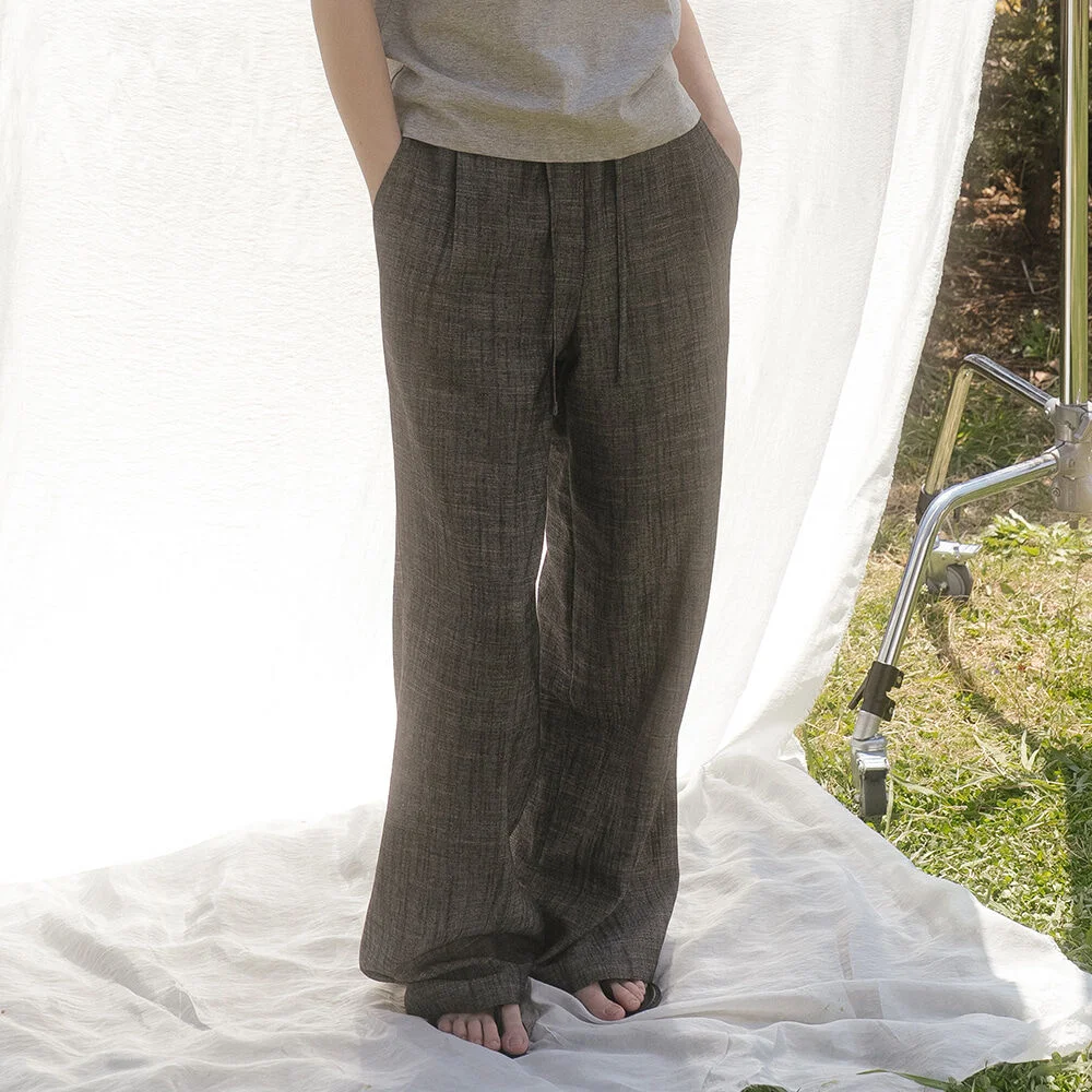 Linen banding pants _Black