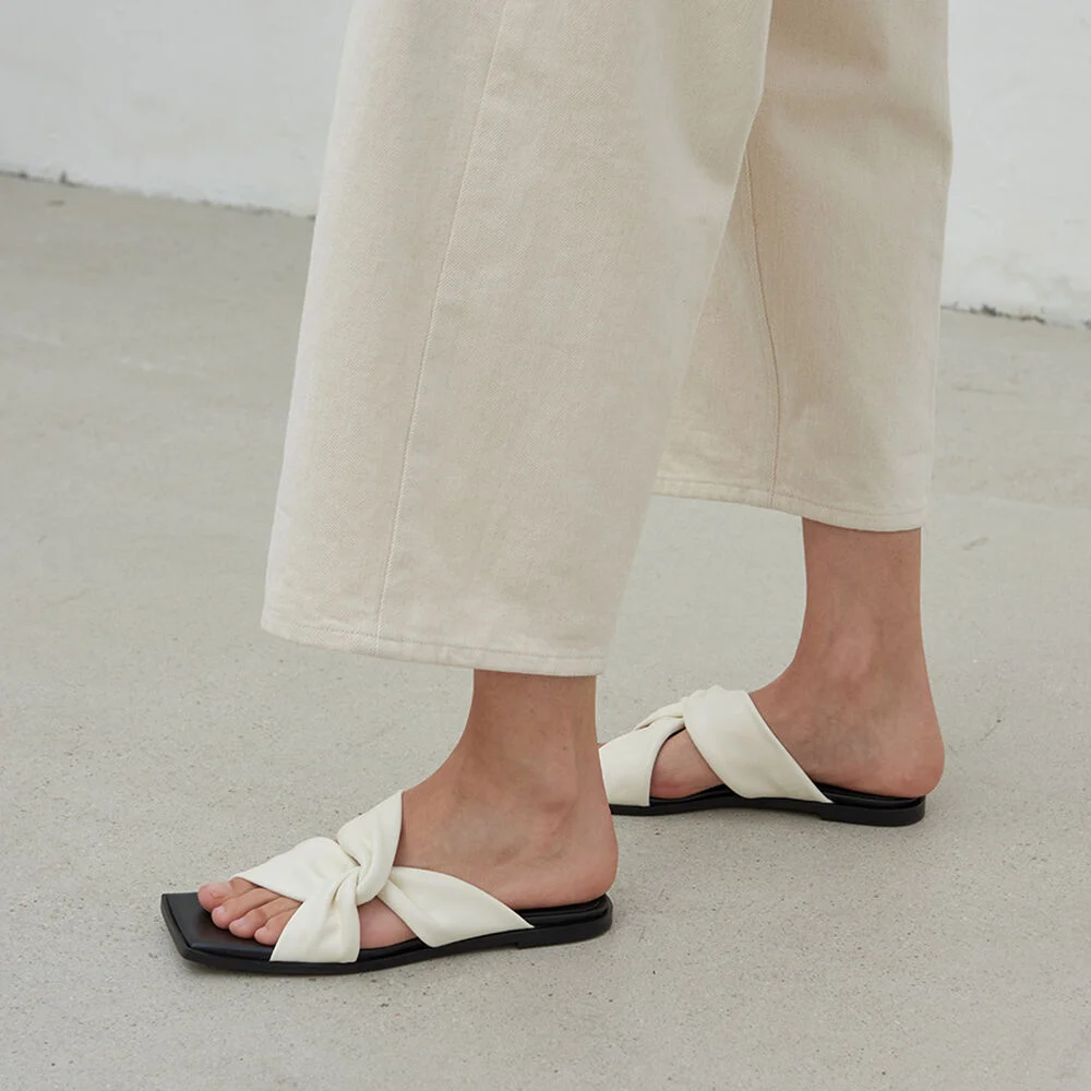 Alice Leather Slides Ivory