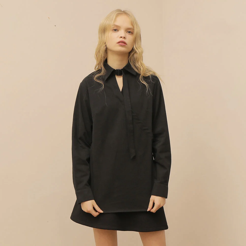 BELT COLLAR COTTON BLOUSE_BLACK