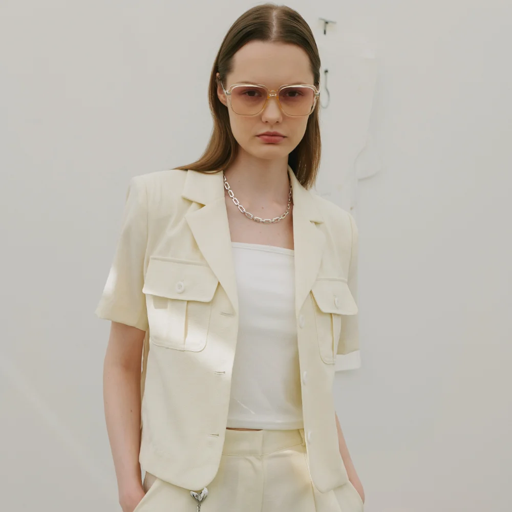 Utility Collar Short Sleeve Pocket Jacket Cream