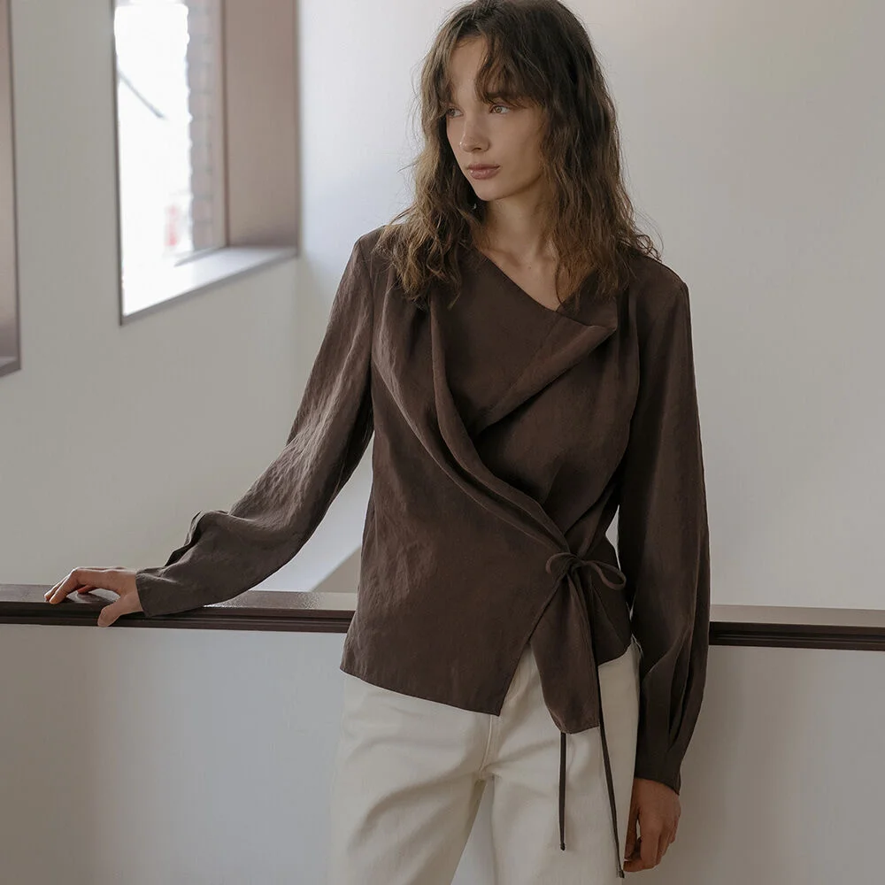 Modal cowl wrap blouse _Brown