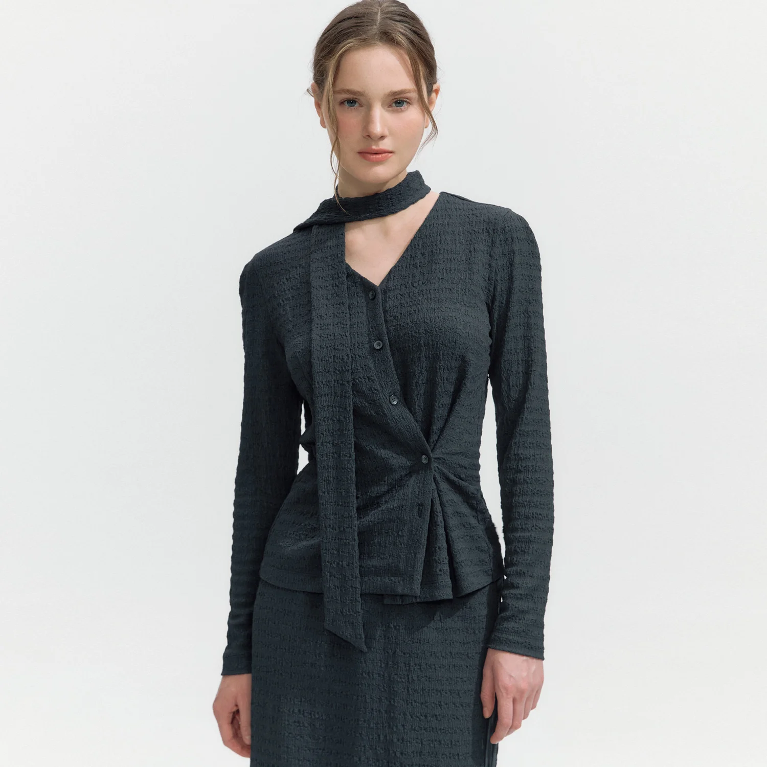 V-neck Cardigun Blouse DARK GRAY