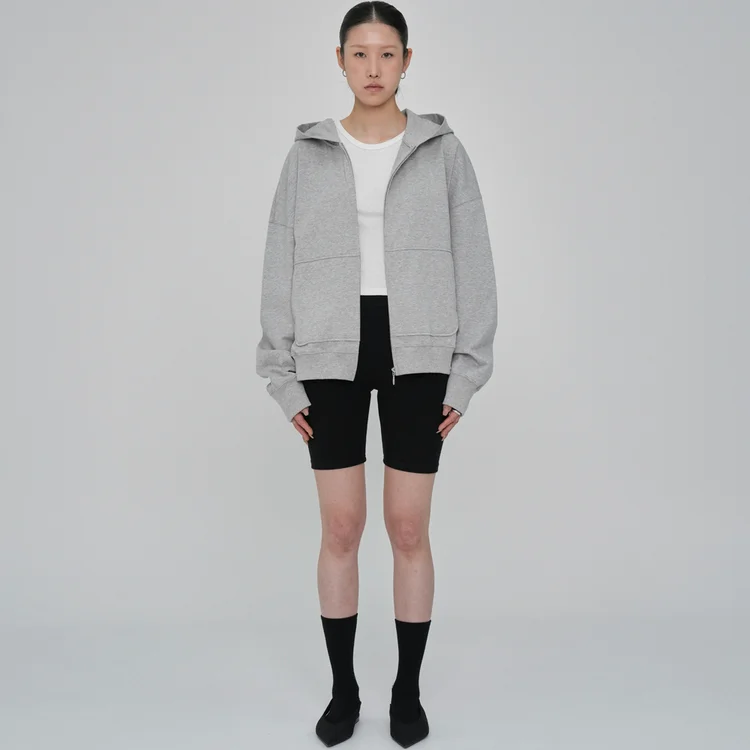 Light-duty zip-up hoodie, melange-grey
