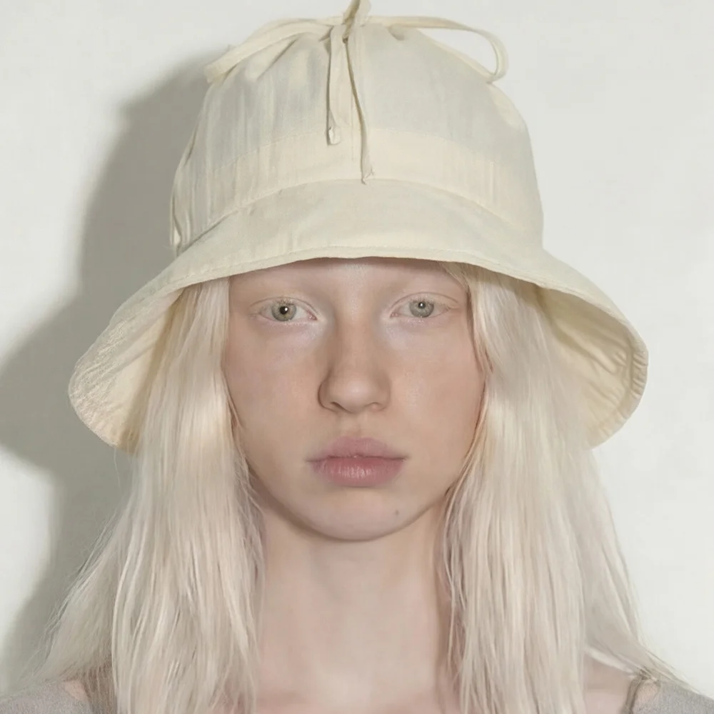 束繩 打結 細節 尼龍 夏季 陽光 防護 女裝 漁夫帽 FOLD BUCKET / DRAWSTRING / NC LEMON